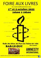 Foire aux Livres à Bar-Le-Duc, 1er et 2 octobre 2022 pour Amnesty International