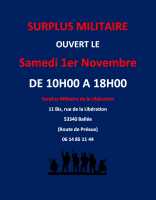 Surplus Militaire ouvert le samedi 1er Novembre 2014